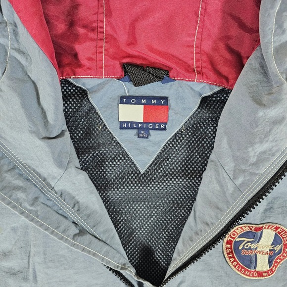 Vintage 90s Tommy Hilfiger Surfwear Pullover Zip Hooded Anorak Gray Men's XL‎ - Picture 2 of 8